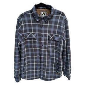 Voyager Jacket Mens Med Blue Plaid Shacket Sherpa Polar Fleece Lined Cabin warm